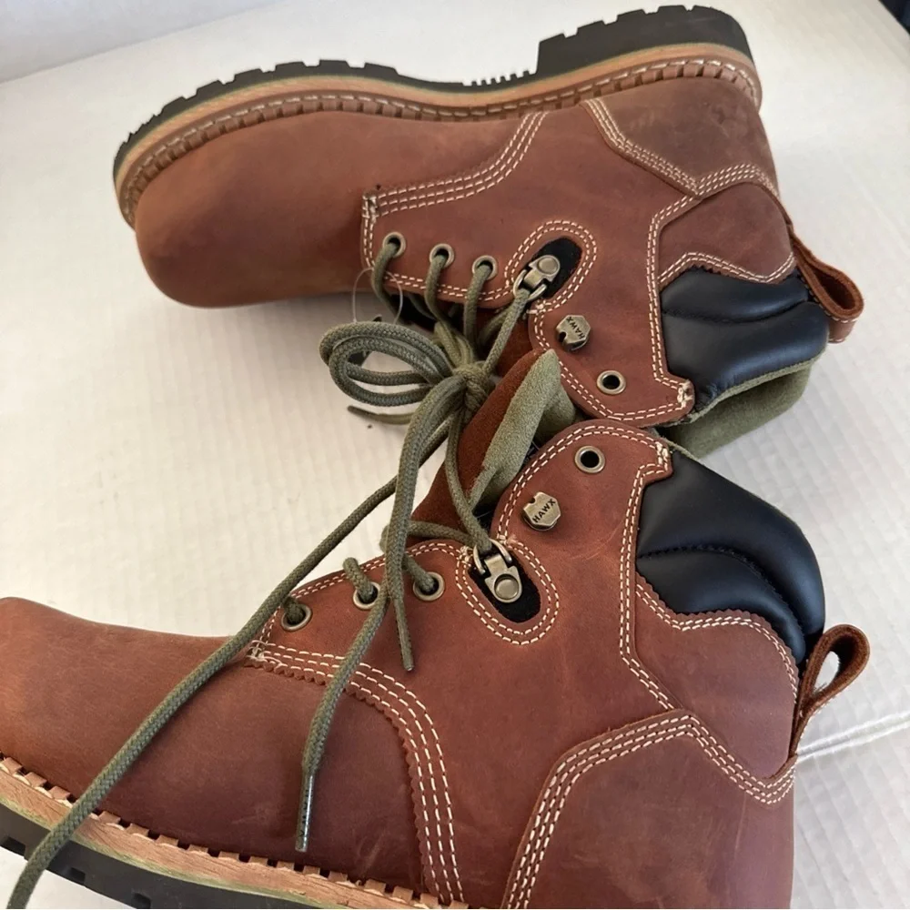 Hawx Brown Leather Boots with Green Laces
